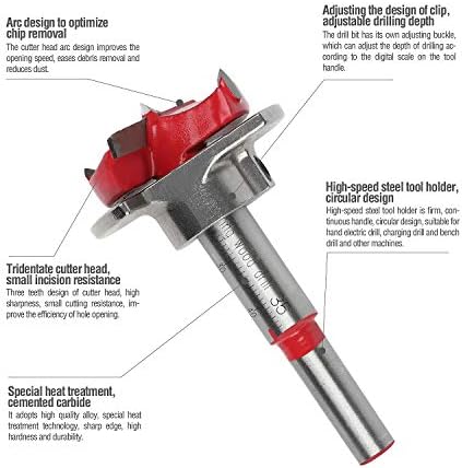 Forstner Drill Bit Tungsten Carbide Woodworking Hinge Hole Cutter with Depth Stop (35mm)