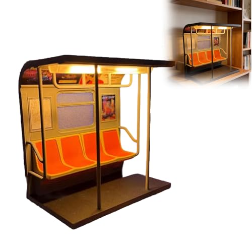 GUUZETU Lampe de métro de New York – Comprend 3 affiches interchangeables, veilleuse de voiture de métro miniature vintage avec LED chaude, lumière ambiante de bureau unique imprimée en 3D (1pcs)