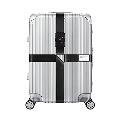 Veki Cross Luggage Straps Set TSA Approved with Lock Adjustable Travel Suitcase Belts Suitcase Tags with Name ID Card Packing Straps for Suitcases Strap Travel Accessories (Black*2pcs)2