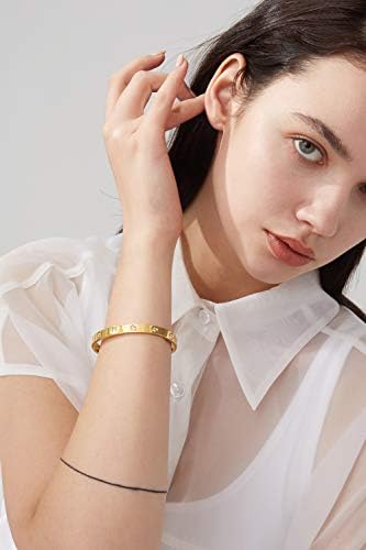 RUIQUAN 18K Gold Plated Love Friendship Bracelet Crystal Bangle Cuff Best Gifts for Mother's Day Valentine's Day Wedding Couples and Birthdays