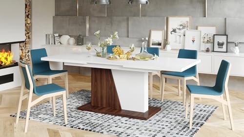 Mazzoni Design Esstisch Tisch Noble Noir ausziehbar 160 bis 218 cm, Farbe:Weiß matt - Nussbaum