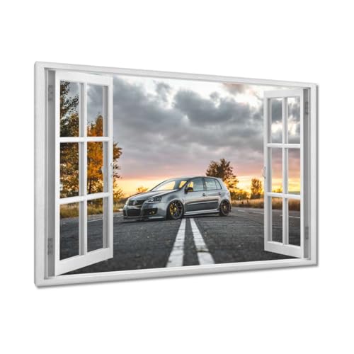 Toile imprimée voiture paysage décoration murale grand format 120 x 80