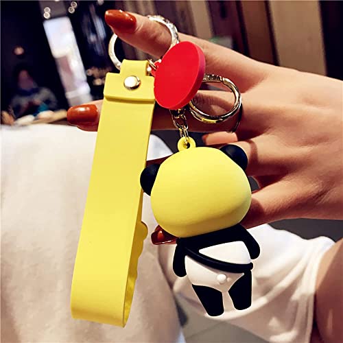 Hsyhere Men Women Boys Girls Rubber Cute Pvc Panda Keychain Creative New Year Gift Bag Animal Pendant Fruit Pendant Key Case Car Key Pendant Metal Key Ring-Pink Panda+Pink White Bell, Bells-Pink #TOP4