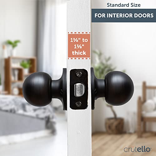 Crutello Passage Door Knob For Hall And Closet - Ball Style, Oil Rubbed Bronze Interior Keyless Non Locking Indoor Doorknob, Round Door Handle, Oil Rubbed Bronze, 10 Pack #TOP4