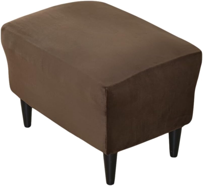 MIFXIN Ottoman Cover Stretch Velvet Rectangle Footstool Slipcover Folding Storage Stool Furniture Protector Soft Spandex Elastic Washable Ottoman Footrest Cover (Coffee)