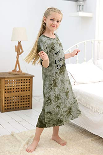 Gorlya Girl's Half Sleeve Nightgowns Printed Nightshirts Cute Lounge Sleepwear Dress For 4-14T Kids (Gor1052,9-10Y,Green Zr) #TOP2