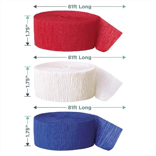Image of 3 Rolls 4th of July Crepe Paper Streamers, Red White Blue Crepe Paper Decorations for Independence Day Patriotic Party Hanging Backdrop DIY Decoration