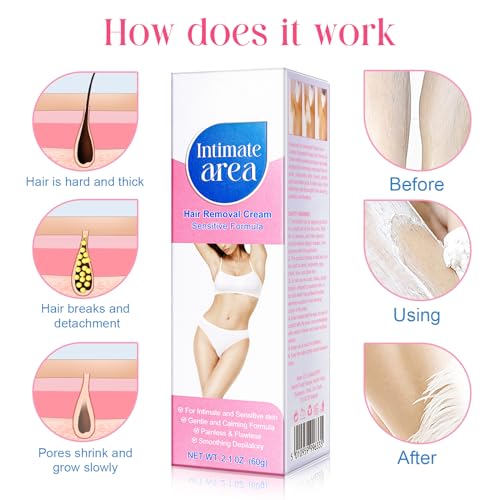 Foto von Haarentfernungs-Creme, intimer/privater Haarentferner, extra sanfte Enthaarungscreme für empfindliche Formel mit schmerzlosem Haar, Bikini, Genitale, Achseln, Beine, Körper,für Frauen und Männer-60ML