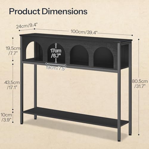 Image of HOOBRO Narrow Console Table, Entryway Table with 3-Tier Storage, Sofa Table, Behind Couch Table with Arched Design for Living Room, Entrance, Hallway, Black BB106XG01