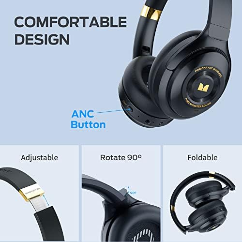 Noise Cancelling Headphones, Monster Persona ANC Headphones Over Ear, Wireless Headphones Hi-Fi Audio Deep Bass,Quick Charge 30H Playtime, Memory Foam Ear Cups, for Travel, Home Office