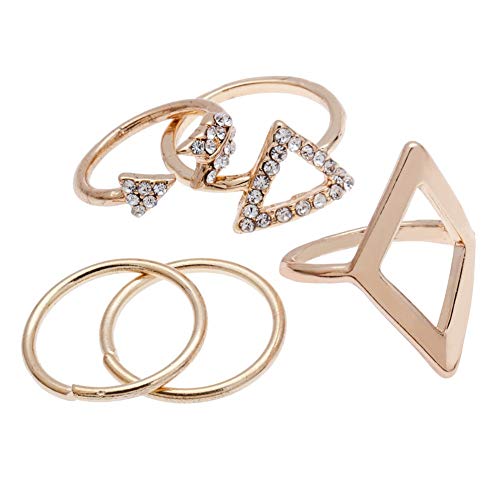 Vaga Set Of 5 Amazing Golden Colored Rings In 5 Different Designs, Some Studded With Rhinestones/Crystals #TOP3