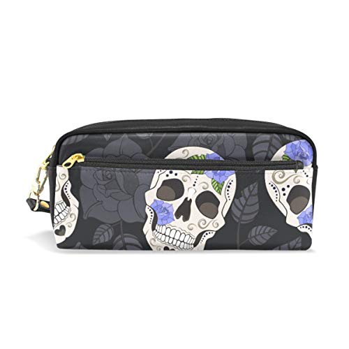 Zipper Gothic Blue Rose Vintage Skulls Pouch Purse for Student Boy Girl Pencil Case Pen Stationary Bag Ladybug Cosmetic Makeup Bag Cover