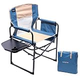 SUNNYFEEL Regiestuhl Klappbar mit Seitentisch und Armlehnen, Faltbar Campingstuhl für Outdoor Garten Wiese Strand Angeln (Khaki)