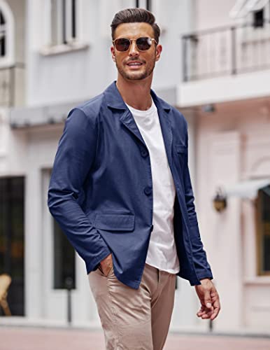 Coofandy Men's Casual Sport Coat Cotton Linen Blazer Jacket Lightweight Suit Jackets Navy Blue #TOP30