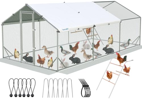 Quictent Large Metal Chicken Coop Run for 30+ Poultry with Metallic Perch, Side Hardware Cloth & Cover, Advanced Series Outdoor Walk-in Cage Hen Duck Rabbit Dog Pen Yard Farm House, 18x9x6.6FT