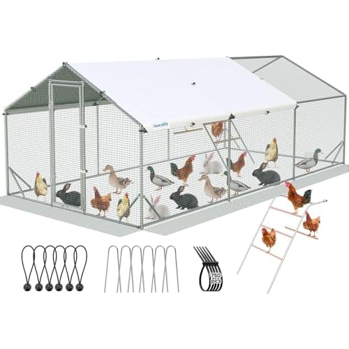 Quictent Large Metal Chicken Coop Run for 30+ Poultry with Climbing Perch, Side Hardware Cloth & Cover, Advanced Series Outdoor Walk-in Cage Hen Duck