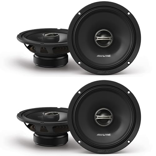 Alpine DM-65-G 6.5-Inch 2-Way Coaxial Speakers with Grille Bundle, 4 Speakers