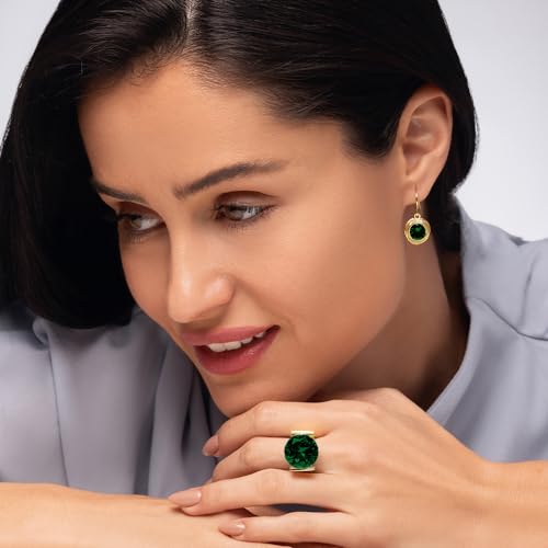 JEAN RACHEL JEWELRY 14K Gold Plated Sterling Silver Ring with 11.75 TCW Cubic Zirconia - Textured Band Vintage Design - Hypoallergenic, Lead & Nickel Free Jewelry Statement Rings for Women, Emerald by JEAN RACHEL JEWELRY - Image 5