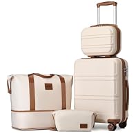 Kono 4 Piece Luggage Set ABS+PC Hard Shell Carry-On Cabin Suitcase, Beige | Lightweight Spinner Wheels,TSA Lock,Fits Ryanair EasyJet,Includes Expandable Duffel & Toiletry Bag for Business & Short Trips