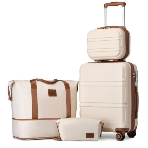 Kono 4 Piece Luggage Set ABS+PC Hard Shell Carry-On Cabin Suitcase, Beige