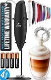 Zulay Kitchen Milchaufschäumer Elektrisch, Batterie Elektrischer Milchaufschäumer Stab, Milchschäumer für Kaffee, Milch, Shakes - Milchschäumer Aufschäumer Stab - Electric Milk Frother - Schwarz