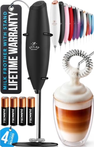 Image of Zulay Kitchen Powerful Milk Frother Wand With Duracell Batteries - Ultra Fast Handheld Drink Mixer - Electric Whisk Foam Maker for Coffee, Lattes, Cappuccino & Matcha - Z1 Motor - Executive Black
