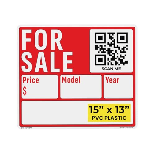 15×13 For Sale Car Sign (1-Pack) - Price/Model/Year | Weatherproof | PVC Plastic | QR App Included