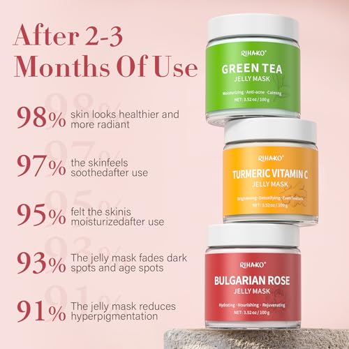 RIHAKO Jelly Mask For Facial Skincare Gift Kits, Peel-Off Hydrating Icy Jelly Mask, Hydrogel Jelly Face Mask Set,Turmeric Vitamin C, Rose & Green Tea,Diy Home Spa Kit - & Her