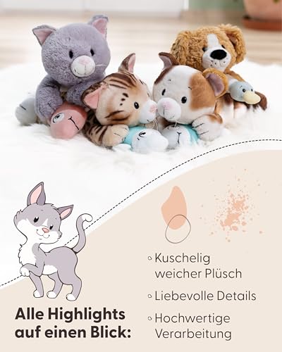 NICI Kuscheltier Katze 20cm - grau - Weiches Plüschtier – niedliches Stofftier zum Kuscheln & Spielen – tolle Geschenkidee für Kinder & Erwachsene - 62143