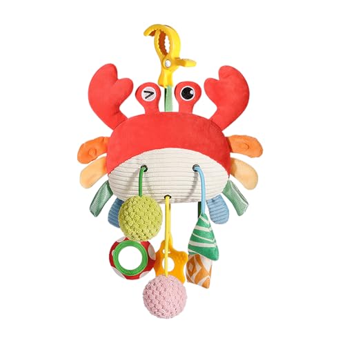 Image of UTOPLIKEY Baby Car Seat Toys 0-6 Months - Crib & Stroller Hanging Crab Attachment with Clip, Rattles and Teether, Travel Comfort Toy for Newborn Infant Gifts