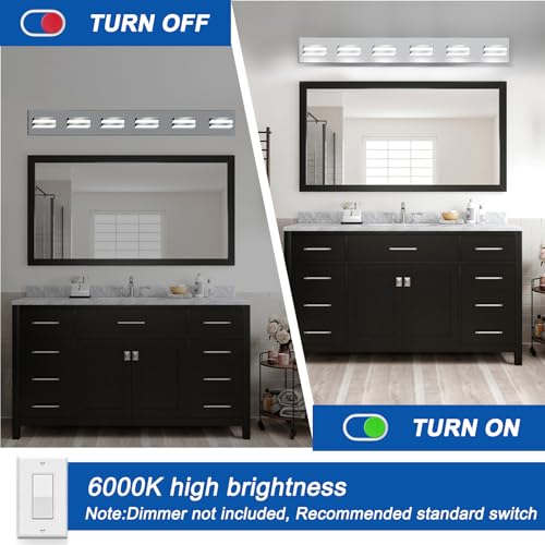 Image of IZORRO LED Modern Bathroom Lights Fixtures(6-Light,Dimmable,360Rotate),Chrome Acrylic Wall Lighting,Vanity Lights for Bathroom Over Mirror - 6000k 36In (No Assembly Required)