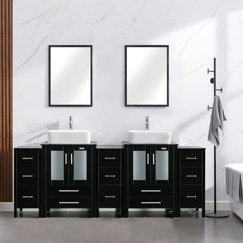 eclife 84 inch modern vanity with white vessel sink