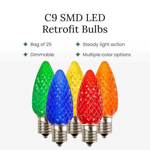 Pro Christmas SMD C9 LED Retrofit Bulb - Pro Pack of 25 Bulbs - Dimmable Energy Efficient Outdoor Waterproof Lighting for Holiday Decor, Christmas Trees - 2800K Warm White by Christmas Designers - Image 4