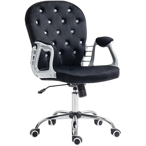 Vinsetto Velvet Home Office Chair, Button Tufted Desk Chair with Padded Armrests, Adjustable Height and Swivel Wheels, Black Cover