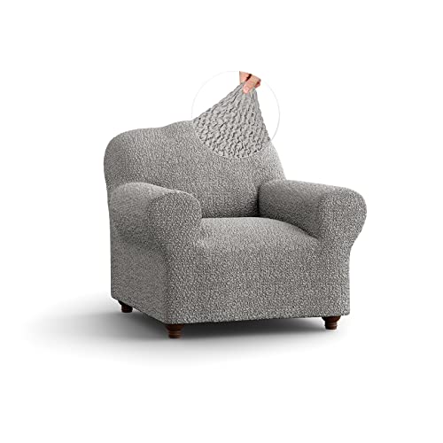Mamma Mia Covers Chair Cover - Armchair Cover - Armchair Slipcover - Cotton Fabric Slipcover - 1-Piece Form Fit Stretch Stylish Furniture Protector - Mille Righe Collection - Platinum (Chair)