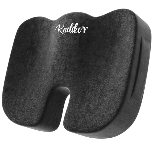Radikor Orthopädisches Sitzkissen Hüfte, Sitzkissen Bürostuhl, Steißbeinkissen Auto, Ergonomisches, aus Memory Foam, mit Rutschfester Boden, Entlastet das Steißbein