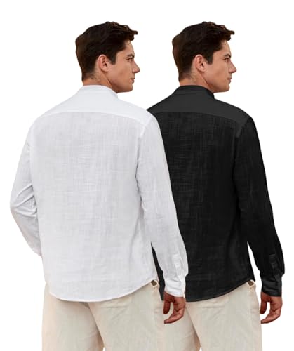 Image of Zombom Men's Combo Cotton Polyester Blend Solid Full Sleeve Straight Regular Fit Mandarin /Chinese Collor Kurta (Pack of 2)