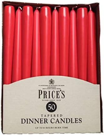 Price's Candles - Tapered Dinner Candles - Pack of 50 - Red - Dripless - Unscented - 7 Hour Burn TimeÊ