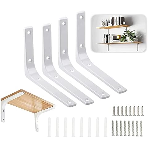 4Pcs Shelf Brackets White, Heavy Duty Angle Brackets Cover