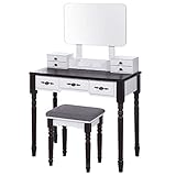 Espejo grande sin marco y cinco alturas ajustables: el espejo grande sin marco de esta mesa de maquillaje ofrece un aspecto claro a tu reflejo para que puedas tener un cabello impecable y maquillaje todos los días. También puedes ajustar la altura del espejo de 52,5 cm a 65,5 cm para satisfacer tus necesidades.