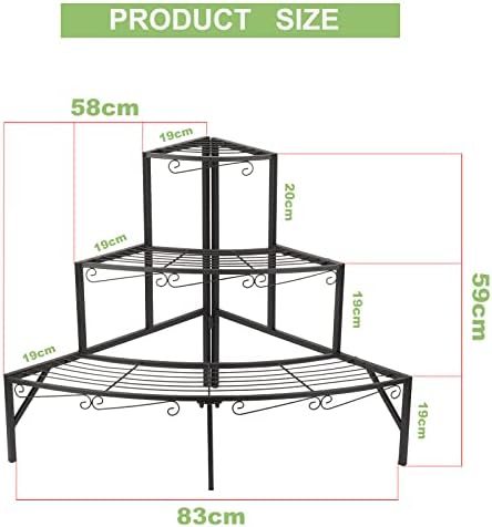 Nisorpa 3 Tier Metal Plant Shelf, Metal Flower Pot Holder Corner Shelf Scalloped Round Ladder Plants Display Rack for Indoor Outdoor, Black