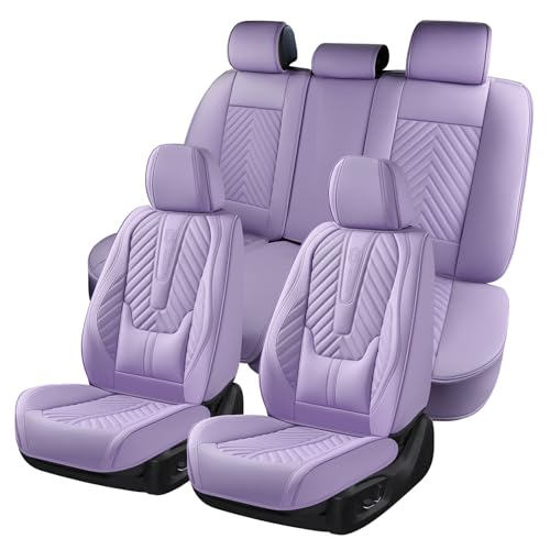 Coverado Car Seat Covers Full Set Faux Leather Seat Covers for Car Luxury Automotive Seat Covers Waterproof Car Seat Protector Universal Fit for Most Cars SUV Truck with Lumbar Support(Purple)