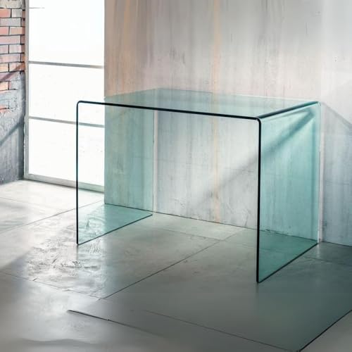 IMAGO FACTORY Scriba – Schreibtisch für Studio, Büro aus Glas, modernes Design (100 x 70 cm), ideal für Zuhause und Büro, elegant, hergestellt aus transparentem gebogenem Glas, 100 {7493afef15fe6789d15b72d9d04c70cf7fef8eb96249d6a92c9d122cde5685d0} Made in Italy