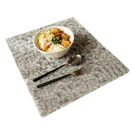 modern-twist 14 x 16 Silicone Placemat, BPA, PVC-Free Table Mat, Dishwasher Safe, Hatch Print in Black & Gray, Pack of 1