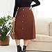 High Waisted Midi Skirt for Women Plus Size, Brown A-Line Button Front Vintage Flowy Skirt