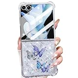 Changjia for Samsung Galaxy Z Flip 7 Clear Glitter Butterfly Case, Cute Bling Sparkle Shiny Stars Soft TPU Silicone Four Corners Shockproof Women Girls Protective Phone Case for Galaxy Z Flip 7,Purple