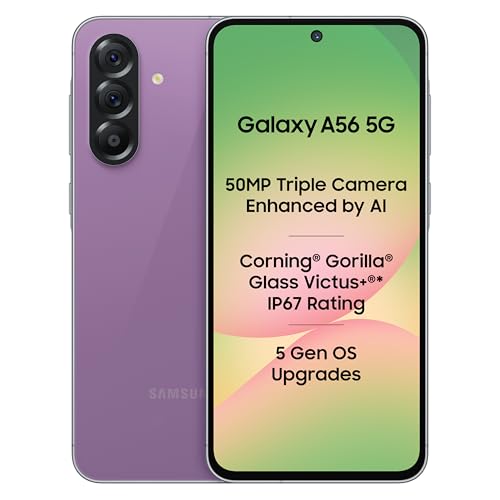 Samsung Galaxy A56 5G (Awesome Violet Glow, 8GB, 256GB) | Segment Most Complete Triple Camera | AI Editing | 4nm Processor | sAMOLED Display| Gorilla Glass Victus+| 5 Gen OS Upgrades