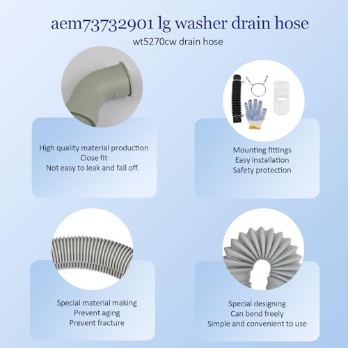 Image of AEM73732901 AEM73213001 Washer Drain Hose for LG Kenmore Top Load Washers | MEJ62685201 AEM74053001 AEM73653001 5215EA1001A AEM74073301 OEM replacement With AEM73213001 2-Year Warranty