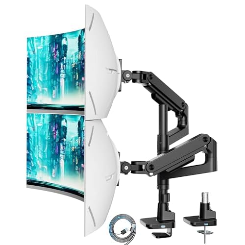 ARES WING Dual Monitor Arm for 17-49" Screen Max 44Lbs, with USB, Black