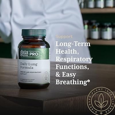 GAIA HERBS PRO Daily Lung Formula - Respiratory Health Support* - Immune Supplement with Mullein Leaf, Marshmallow Root & More - Vegan, Gluten-Free, Soy-Free - 60 Liquid Phyto-Caps (60 Servings)